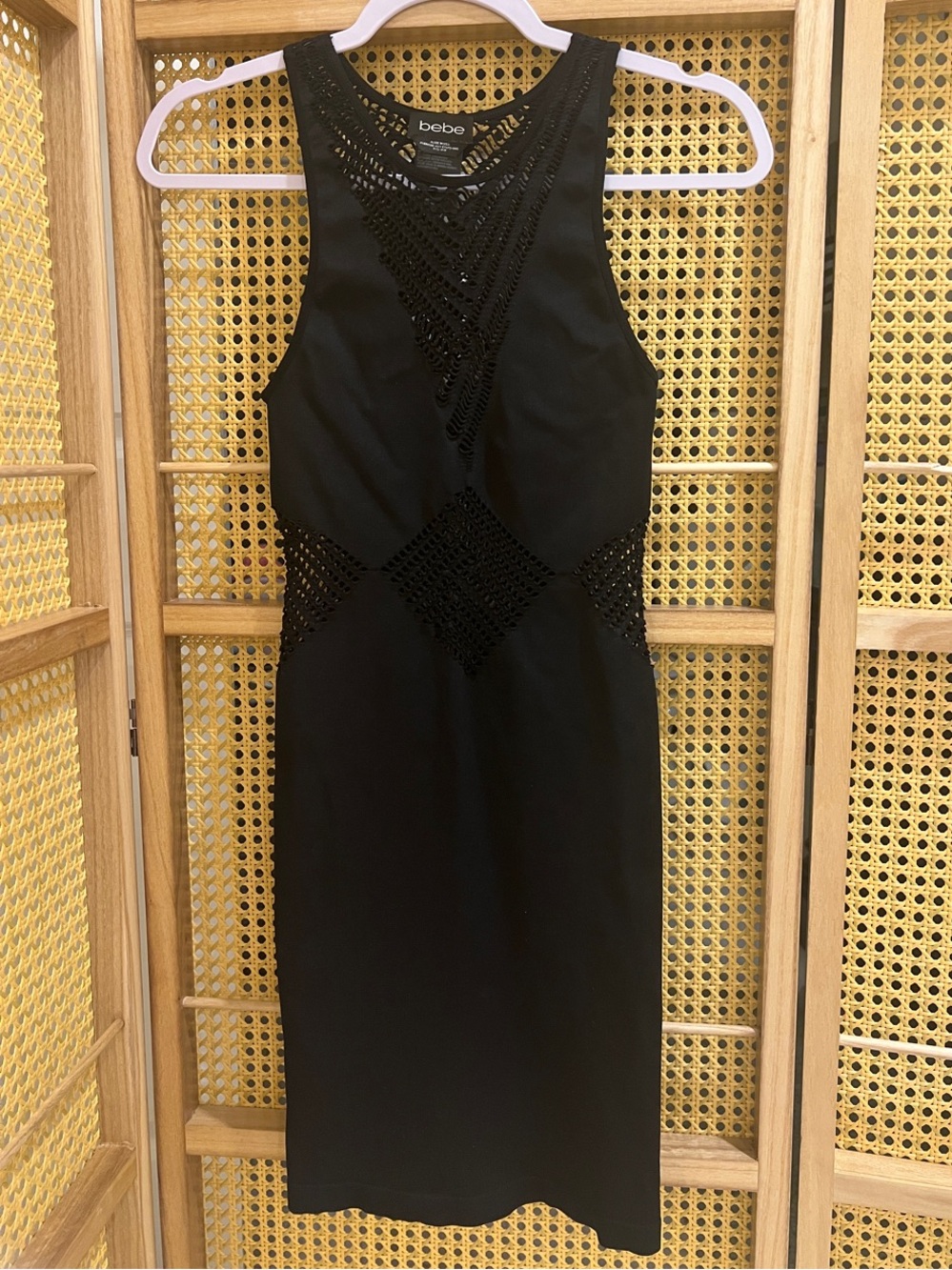 bebe Black Crochet-Panel Midi Dress